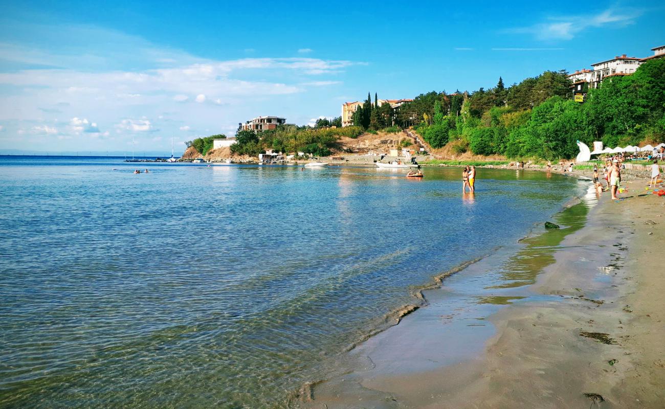 Фото Zlatna ribka beach с светлый песок поверхностью