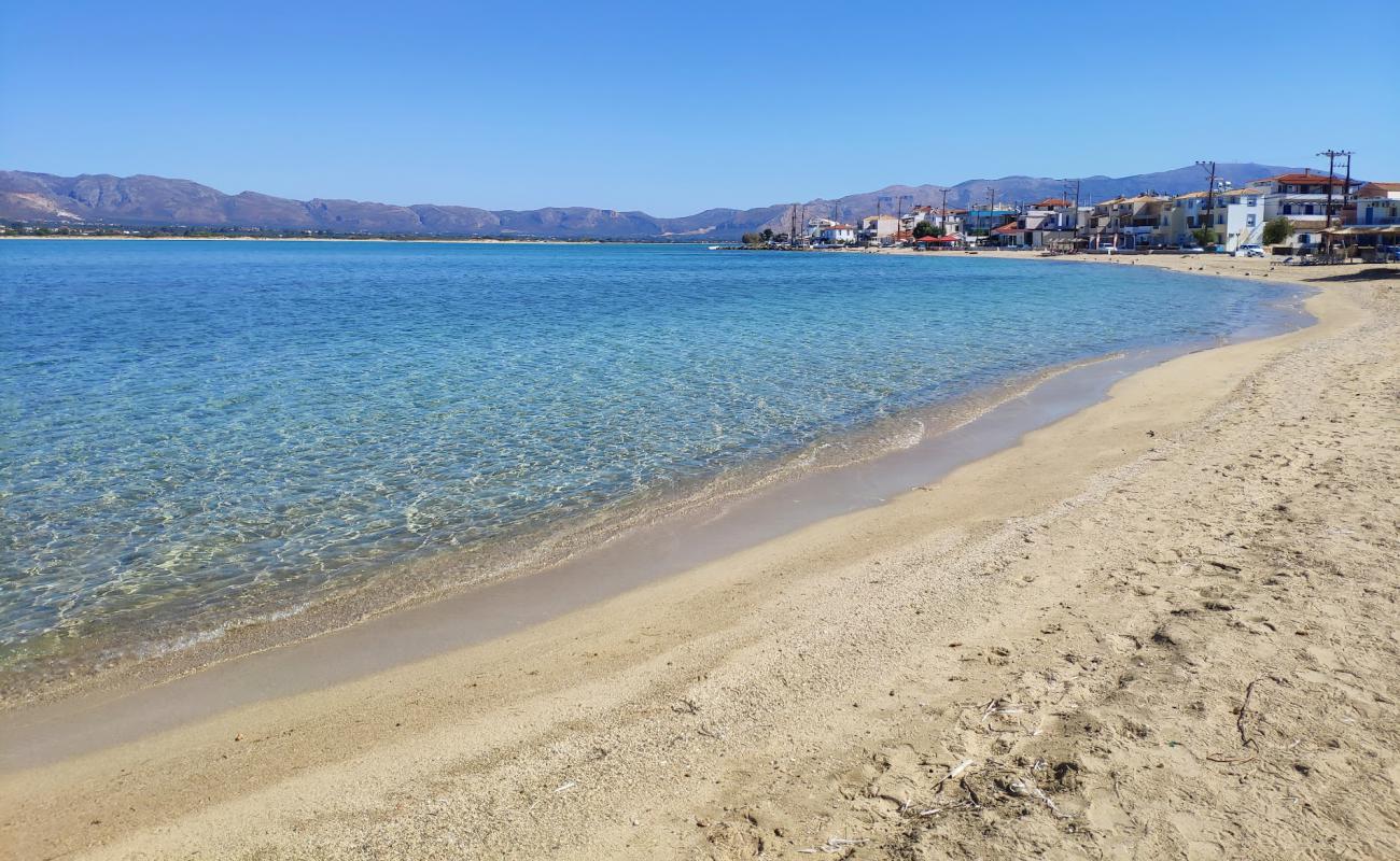 Фото Kontogoni beach с золотистый песок поверхностью