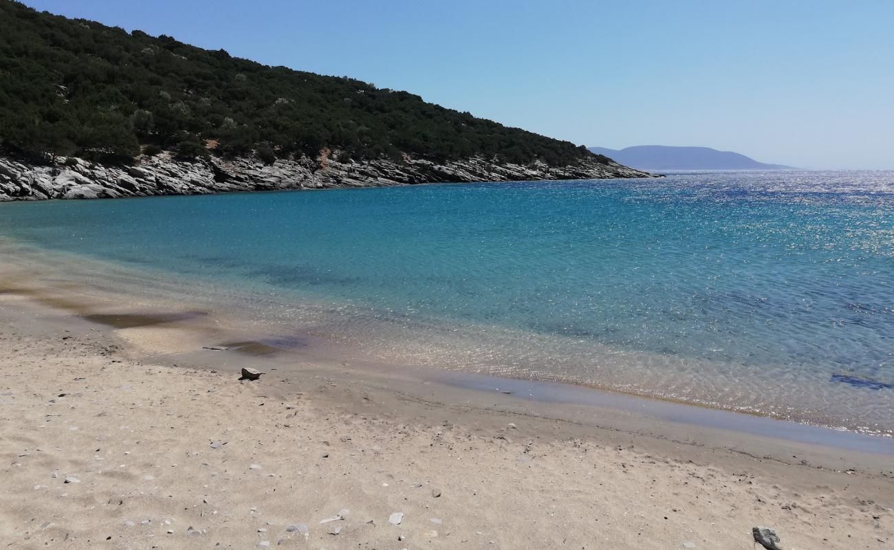 Фото Limionas beach с светлый песок поверхностью