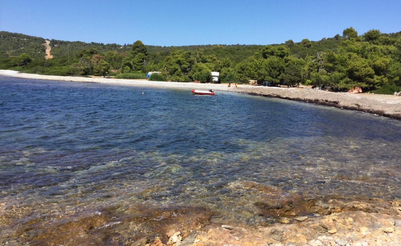 Фото Kyra Panagia beach с темная галька поверхностью