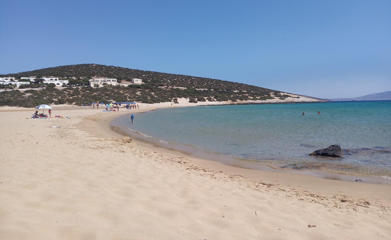 Фото Pyrgaki beach с золотистый песок поверхностью