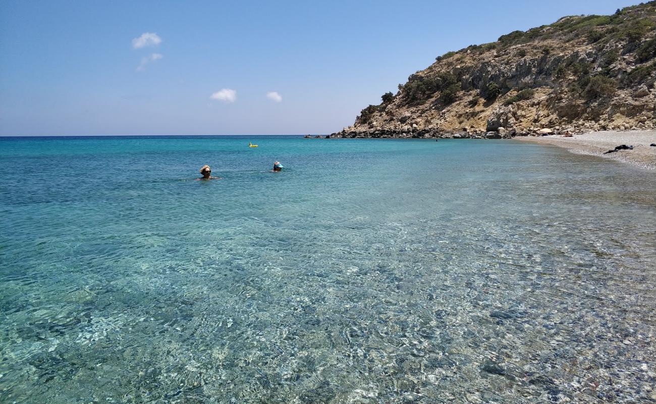 Фото Korfos Beach с песок с галькой поверхностью