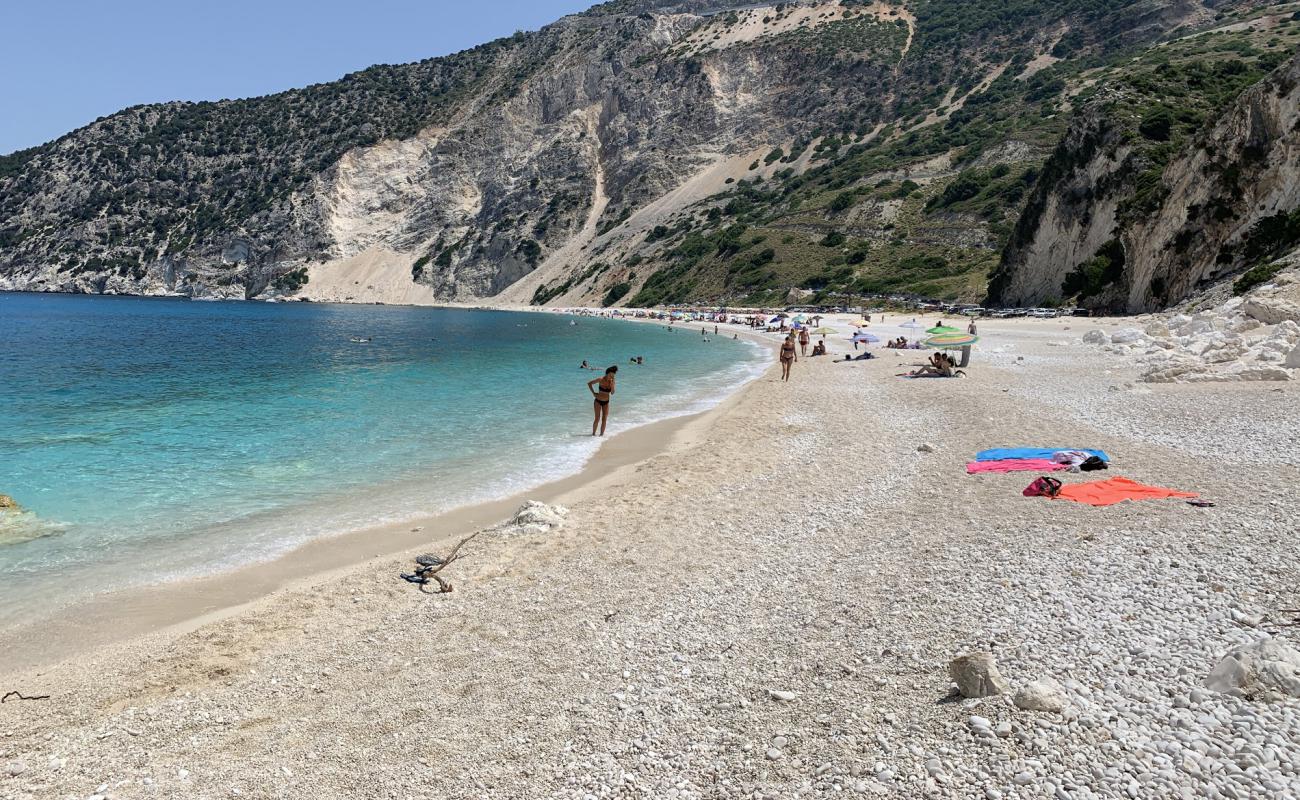 Фото Myrtos beach с белая чистая галька поверхностью