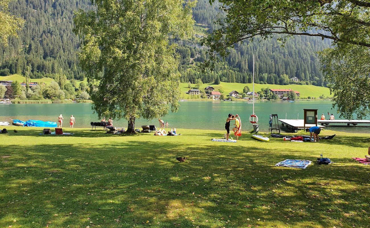 Фото Strandbad Weissensee с трава поверхностью