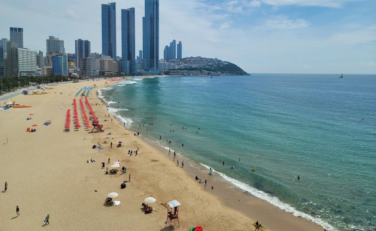 Фото Haeundae Beach с золотистый песок поверхностью