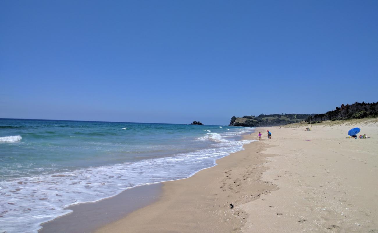 Фото Opoutere Beach с светлый песок поверхностью