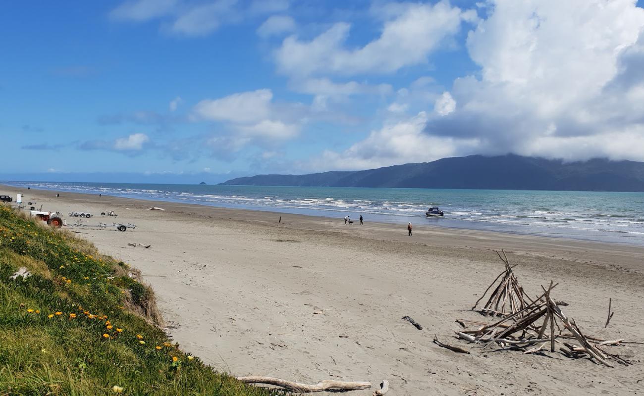 Фото Waikanae Beach с серый песок поверхностью