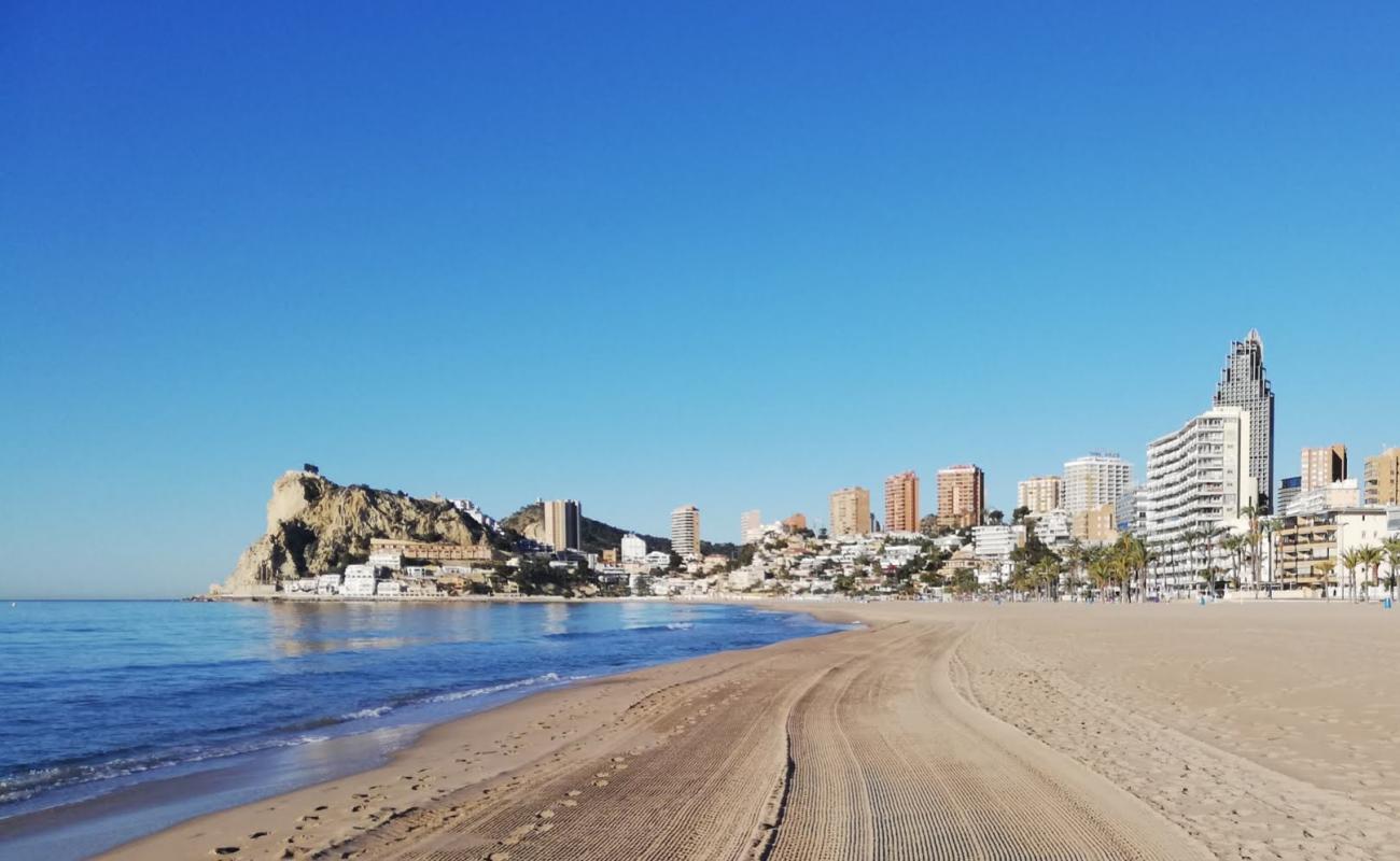 Фото Playa de Poniente с светлый песок поверхностью