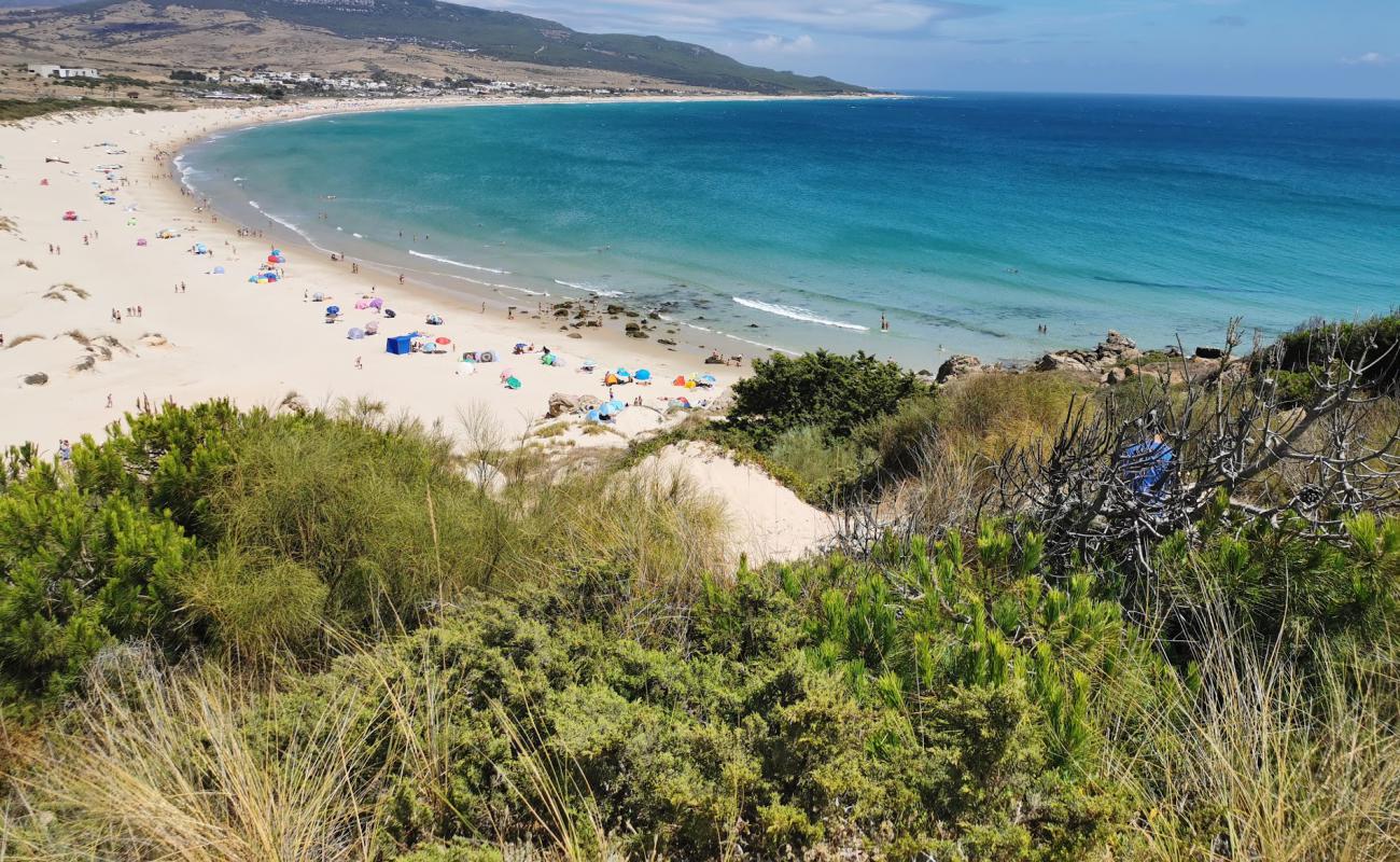 Фото Playa Bolonia с золотистый песок поверхностью