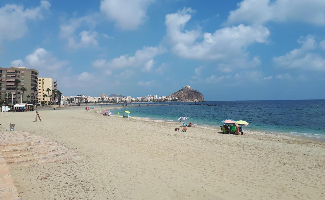 Фото Playa de Poniente с темная чистая галька поверхностью