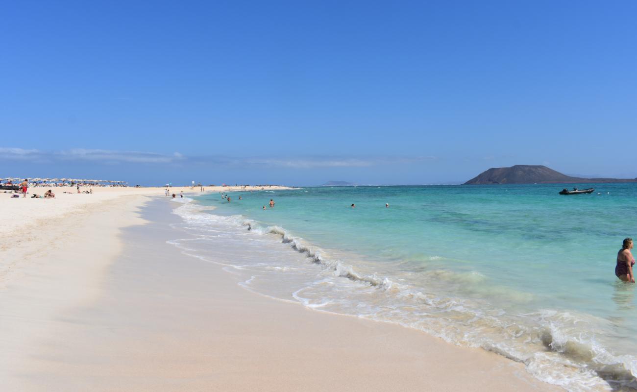 Фото Playa De Corralejo с золотистый песок поверхностью