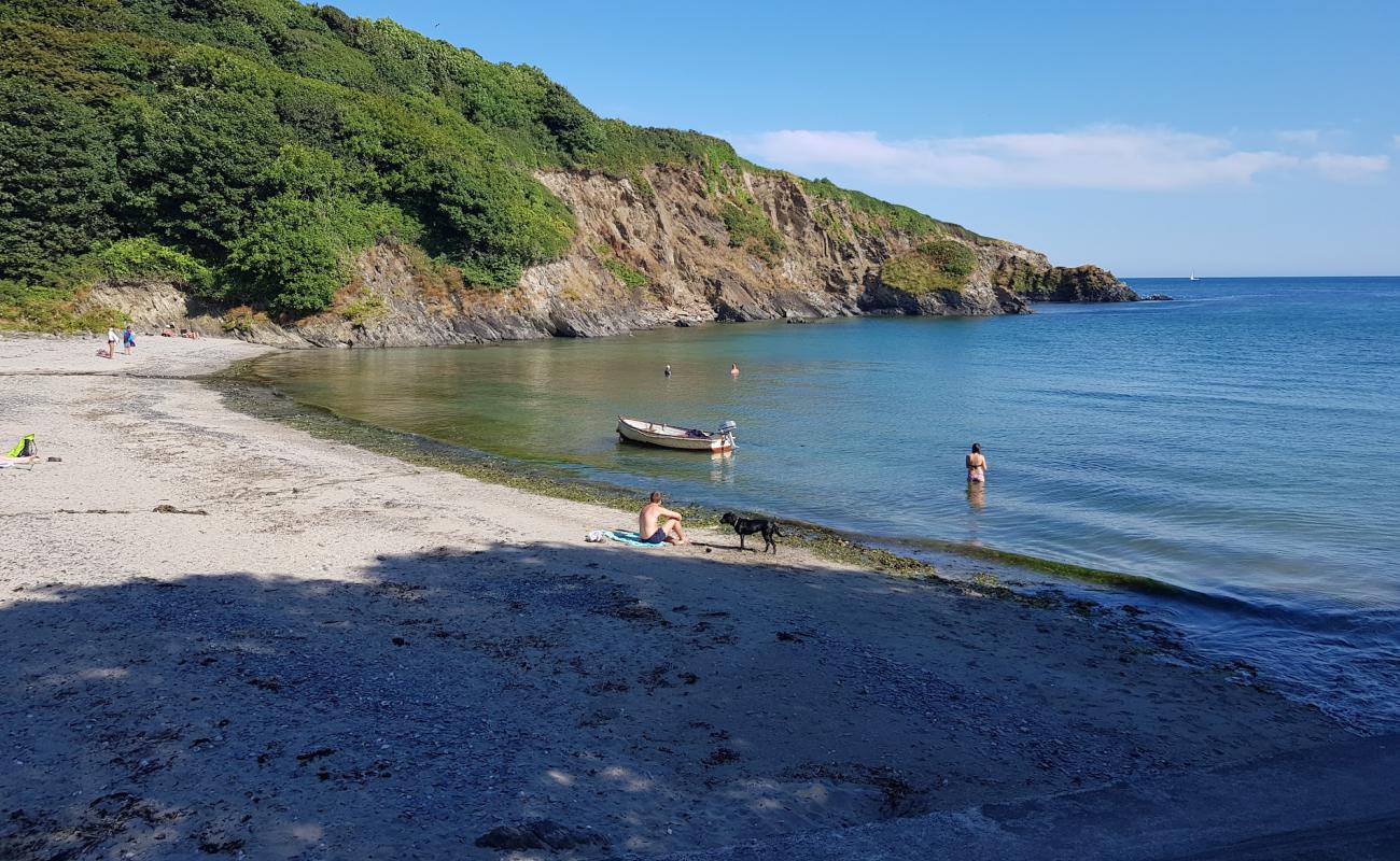 Фото Polridmouth Cove с песок с галькой поверхностью