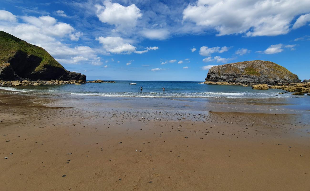 Фото Llangrannog Beach с светлый песок поверхностью